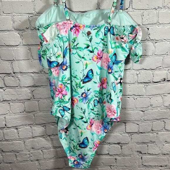 Nanette Lepore One-piece Off Shoulder Swimsuit Butterfly Garden Ruffle 10 NEW - Picture 13 of 16